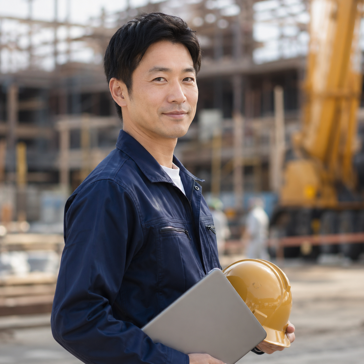 35歳の施工管理スタッフのポートレート