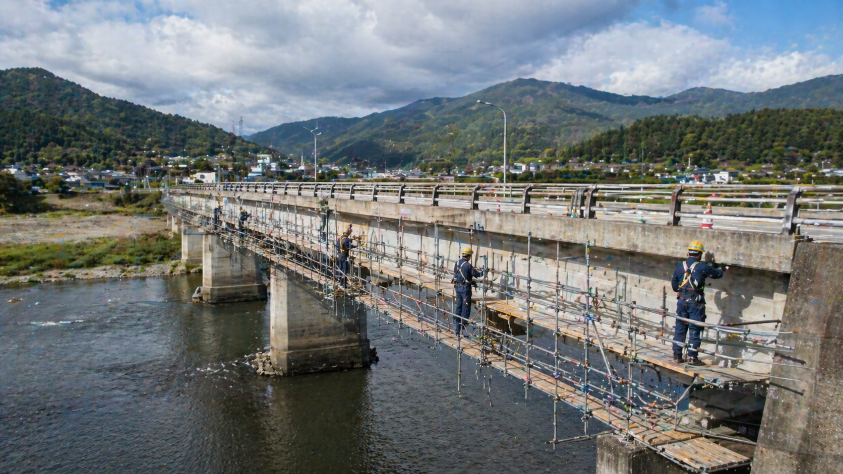 鳴瀬川流域の護岸維持工事の現場