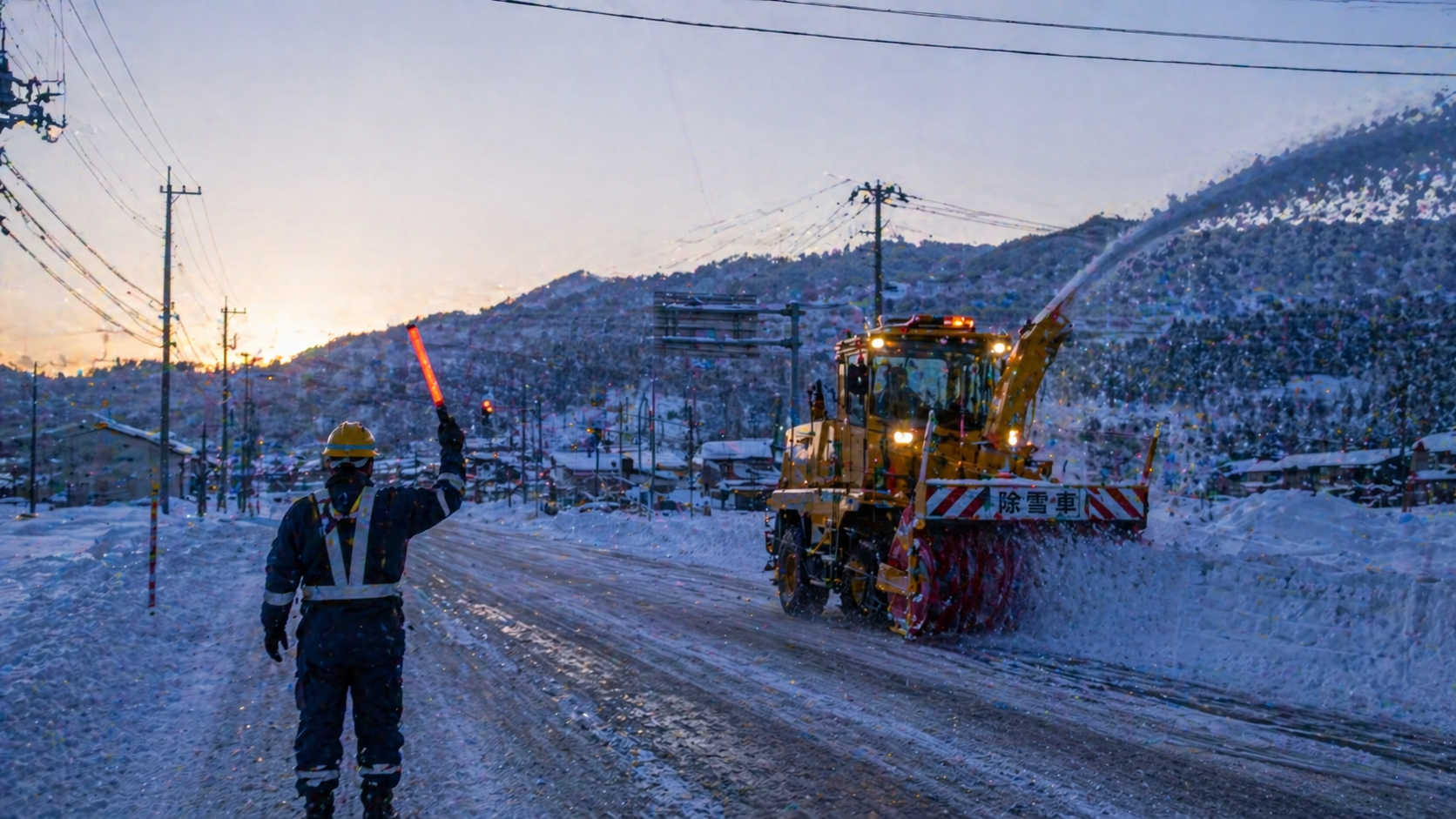 牡鹿・鳴瀬方面の冬季道路維持業務の現場